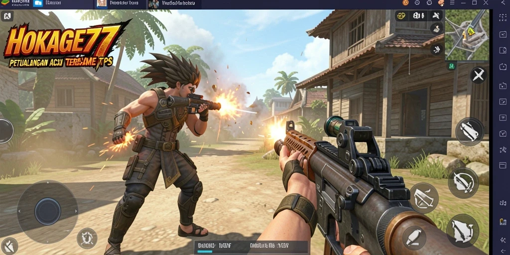 Tampilan aksi gameplay seru HOKAGE77 dalam mode TPS.