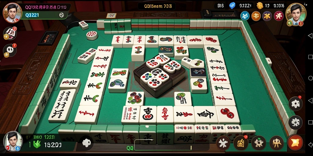 Tampilan gameplay seru dari QQ1221 dengan desain Mahjong yang memukau.